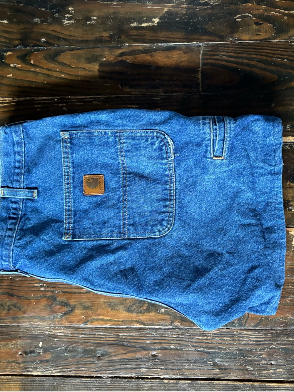 Carhartt Blue Denim Carpenter Shorts with Back Pocket Patch